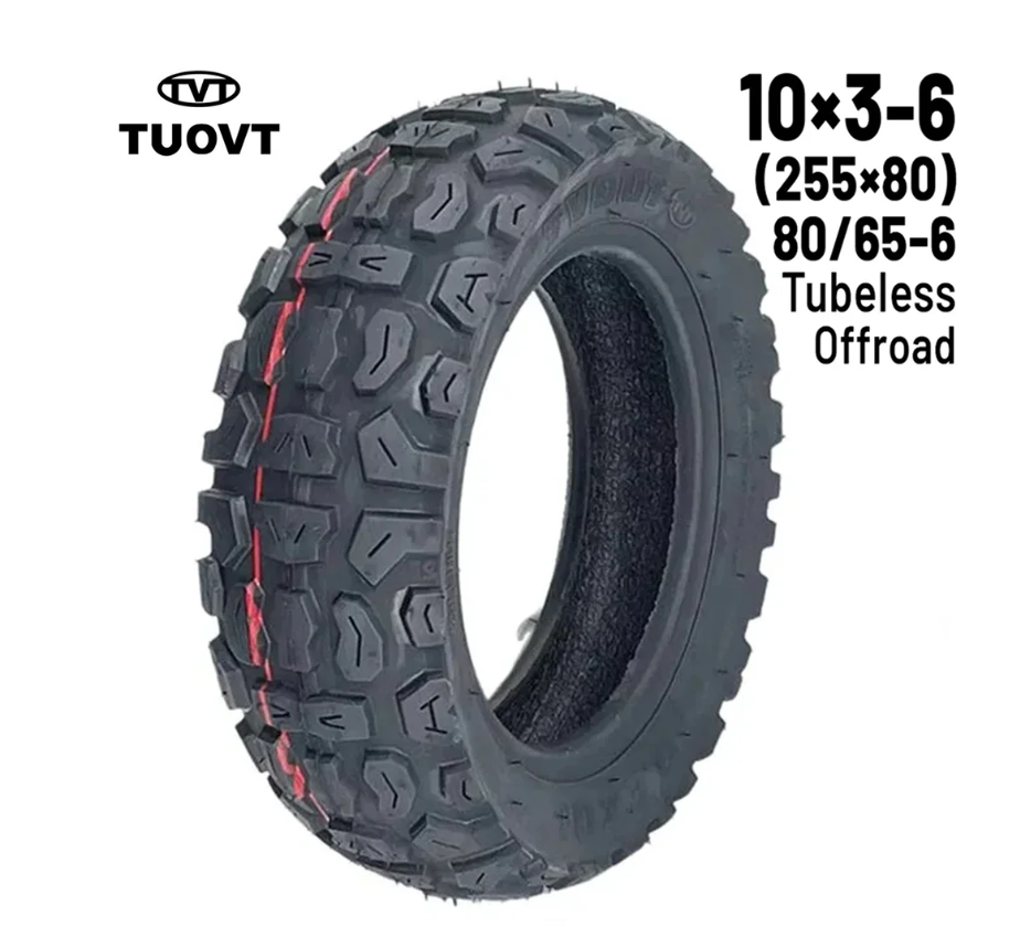 TUOVT 10×3-6 Off-Road Tubeless Tire 80/65-6 (255×80) for Electric Scooter