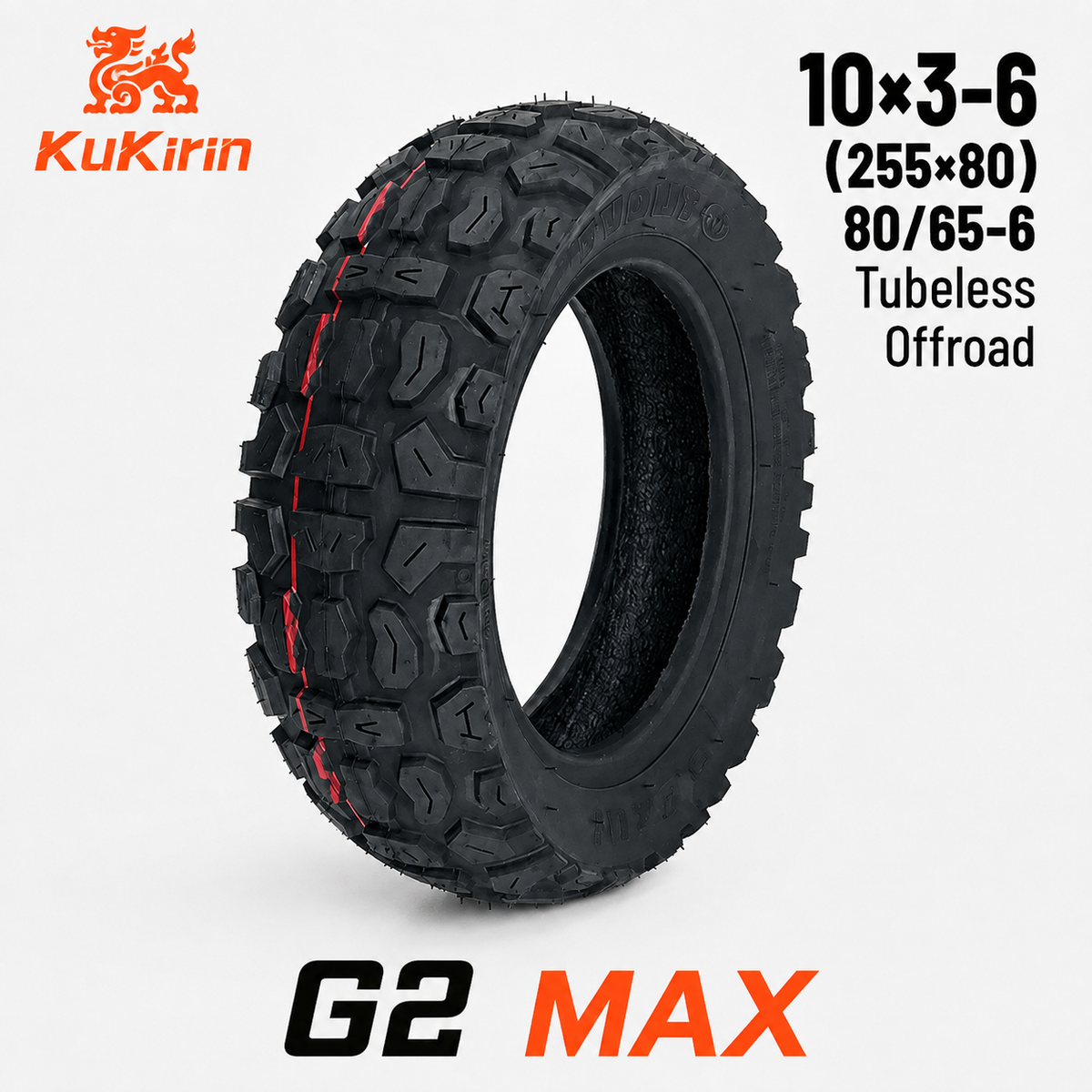 TUOVT 10×3-6 Off-Road Tubeless Tire 80/65-6 (255×80) for Electric Scooter